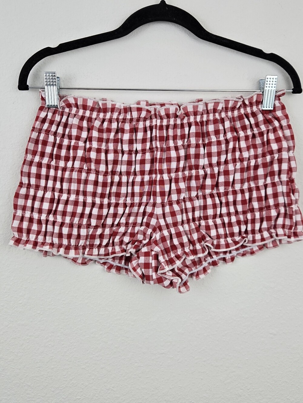 Edikted Red And White Gingham Shirred Microshorts